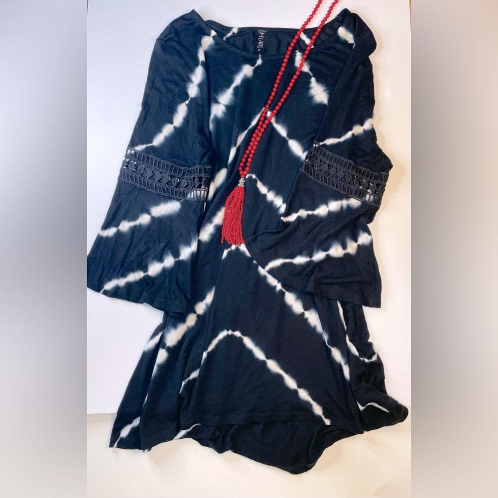 Boho black and white tie dye detailed dress
